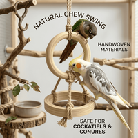 Jouet de balançoire pour oiseaux en bois et bambou, écologique, classique, motif dessin animé, double anneau, perchoir suspendu, durable, pour l'entraînement et l'exercice des perroquets en intérieur
