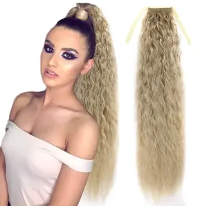Long Curly Ponytail Extensions for Women 30 inches Chestnut Brown Hair Corn Wavy Clip in Horse Tail for Daily Party Use