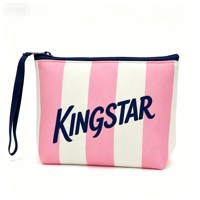 Pochette cosmétique pour femme personnalisée, en néoprène, résistante à l'eau, portable, petite, à rayures imprimées, fermeture éclair, poignée souple