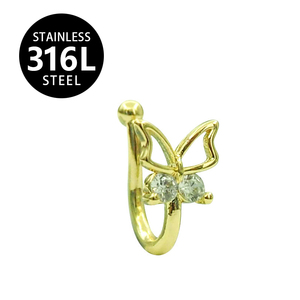 Clip de <span class=keywords><strong>nez</strong></span> / Piercing de <span class=keywords><strong>nez</strong></span> en acier inoxydable 316L HGC, série papillon creux, motif zircon cubique, bijoux de piercing - Product Image 6