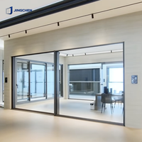 Puerta Corredera de Aluminio de Alta Resistencia con Marco Ultra Delgado JINGCHEN, Aislamiento Térmico, Doble Acristalamiento Low-E, Insonorizada, para Apartamentos, Villas y Hoteles