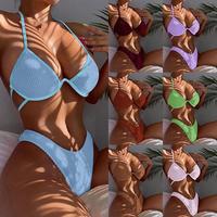 Ensemble de bikini dos nu à lacets personnalisé pour femme, maillot de bain de plage unique taille haute pour femme, séchage rapide, deux pièces, coupe triangle