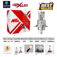 Phares LED de voiture SunRise M6X H4 12V 40W 4400LM 6500K IP67 étanches avec système de refroidissement Canbus Plug and Play, ajustement universel