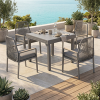 Ensemble de salle à manger d'extérieur moderne en alliage d'aluminium 7 pièces avec table extensible et 6 chaises en rotin, mobilier de jardin extensible pour villa et parc