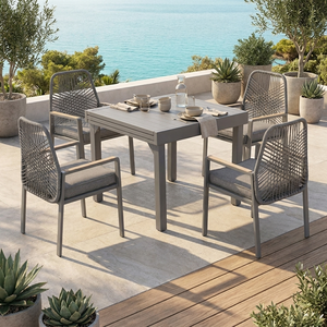 Moderno Juego de Comedor de 7 Piezas para Exteriores, Mesa Extensible de Aluminio y 6 Sillas de Ratán, Juego de Muebles de Jardín Expandible para Villa - Product Image 5