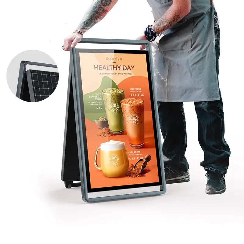 Pannello solare impermeabile Poster digitale pieghevole portatile LCD schermo pubblicitario solare alimentato a batteria segnaletica digitale esterna