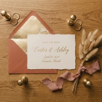 Ensemble de cartes d'invitation de mariage de luxe personnalisées avec dorure à chaud, cartes minimalistes « Save the Date », enveloppes doublées de dorure à chaud, papier cartonné artistique