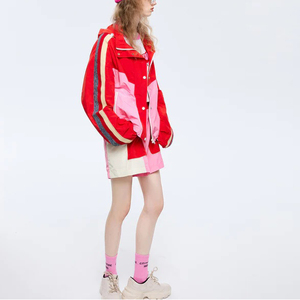 Custom Women pink Color Block <strong>Tracksuit</strong> <strong>90s</strong> Zip up Nylon Two Piece Windbreaker Short Set - Product Image 4