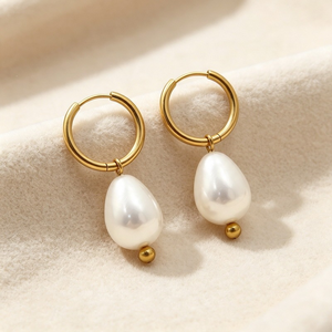 Custom Earrings OEM ODM <b>Titanium</b> Steel Pearl Drop Hoop Faceted Pearl 18K Gold Plated Jewelry Manufacturer - Product Image 2