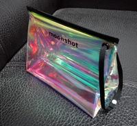 Sac de rangement cosmétique holographique pour femmes, très tendance, en PVC transparent coloré, pochette autoportante