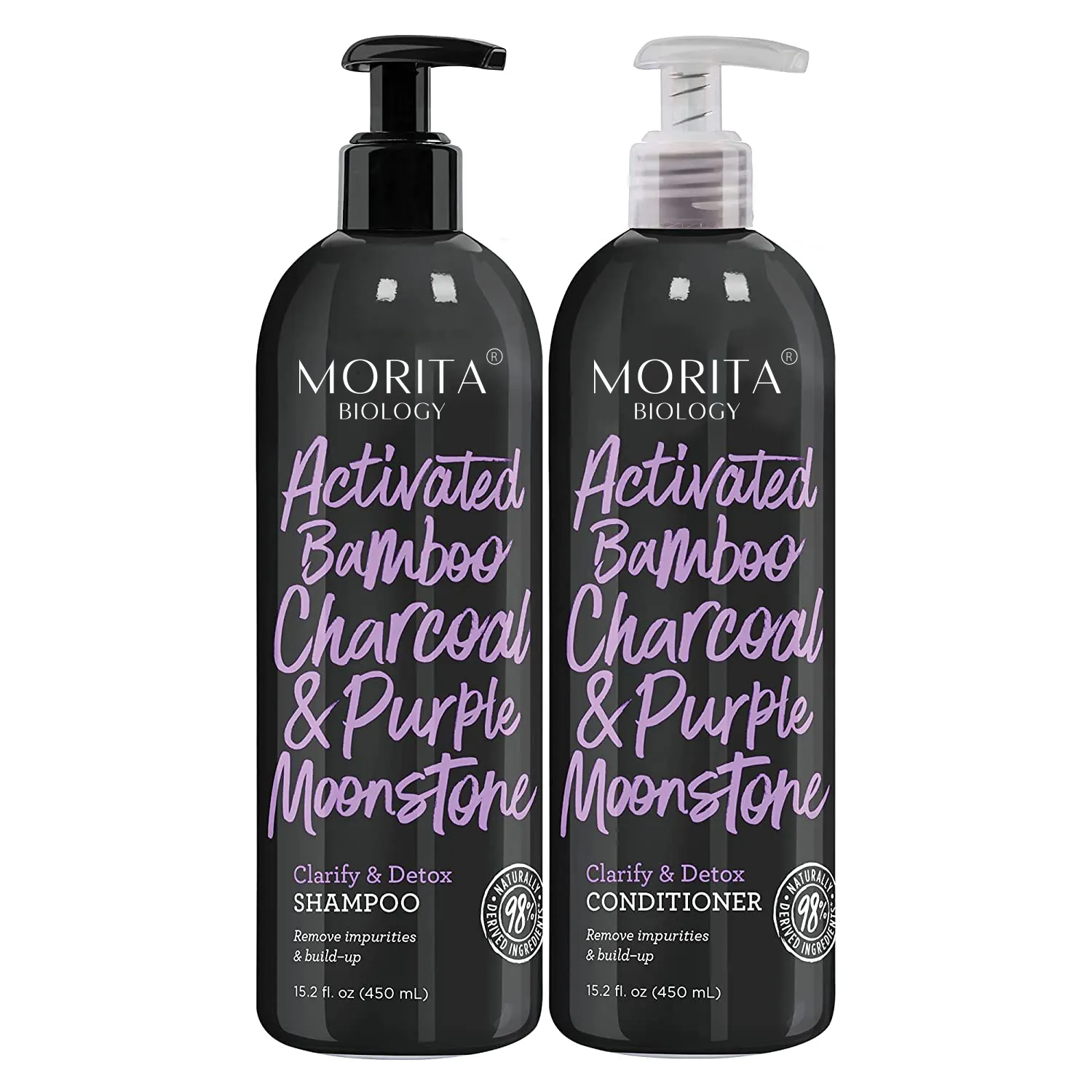 Private Label Activated Bamboo Charcoal Purple Natural Clarish Detox Shampoo & Conditioner Menghilangkan Kotoran Rambut & Membangun