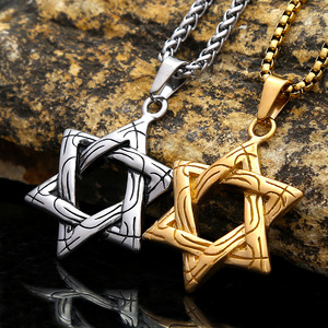 Yunnique Hexagram Collar de acero inoxidable para hombre, colgante de estrella de color dorado y plateado, joyería, regalo, collares de moda - Product Image 1