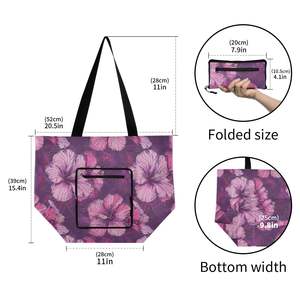 Borsa della spesa a spalla impermeabile di ibisco <span class=keywords><strong>viola</strong></span> Hawaii borsa della spesa riutilizzabile borsa della spesa pieghevole personalizzata per le donne - Product Image 3