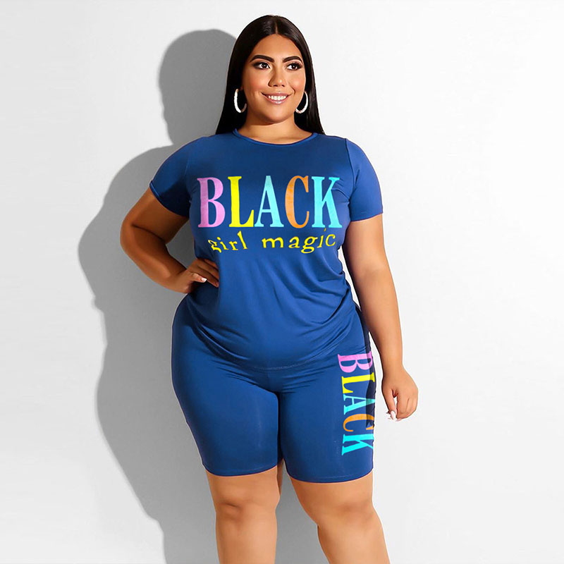Azul más tamaño biker shorts Set
