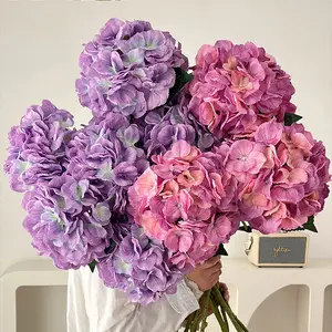 Decoración de flores rosas artificiales Flor de hortensia recubierta de 5 ramas para boda