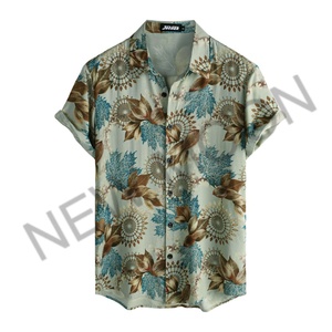 เสื้อเชิ้ตฮาวายแขนสั้นทรงหลวมสำหรับผู้ชาย ผ้าฝ้าย คอวี ลายดอกไม้ สตรีทแวร์ ขายดี - Product Image 4