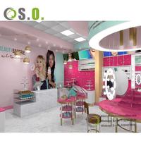 Étagères et vitrines de cosmétiques Modern Custom Shop Magasin de cosmétiques Girl Pink Design Makeup Store Layout Design