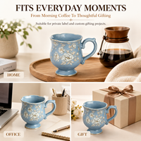 Taza de Café de Cerámica Europea con Base, Taza de Té de Porcelana con Estampado Floral, Decoración Elegante para el Hogar, Logotipo Personalizado, Regalo, Venta al por Mayor Directa de Fábrica