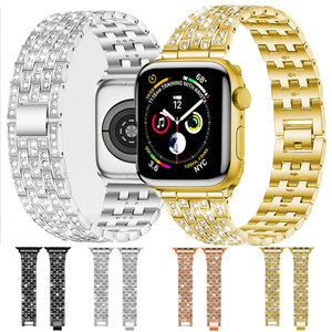 Bracelet de <span class=keywords><strong>montre</strong></span> intelligente en métal brillant avec diamants de luxe Upro pour Apple Watch, compatible avec les charms, pour femmes, compatible avec les modèles Iwatch 8, 7, 6, 5. - Product Image 1