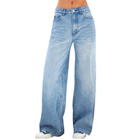 Logo Kustom Celana Jeans Wanita Regular Fit High Waisted Y2K Kasual Bernapas Ramah Lingkungan Kancing Lurus Streetwear High