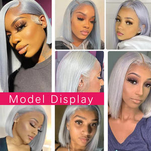 Perruque Lace Front Cap modèle GERY BOB gris argenté, cheveux courts, <span class=keywords><strong>coiffure</strong></span> complète pour femme, naturelle, volumineuse et tendance - Product Image 3