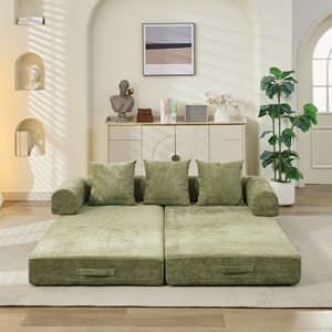 โซฟาเบดปรับนอนได้ ขนาด 78.8 นิ้ว หุ้มผ้าเชนิลล์ พร้อมที่วางแขนและเบาะรองนั่งแบบฟองน้ำ ไม่ต้องประกอบ - Product Image 3