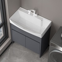 Meuble de Lavage Autonome en Promotion, Évier en Céramique avec Planche à Laver Intégrée pour Balcon et Salle de Bain