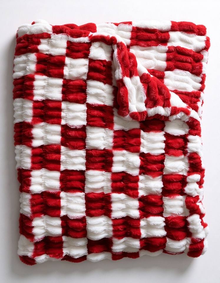 Red White Checkerboard Stretchy Spandex Faux Rabbit Fur Blanket Thick ...