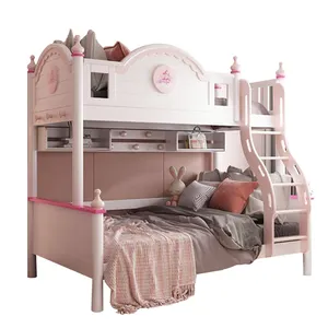 Princess Bunk bed with placement rack light pink girls bed children's bedroom furniture