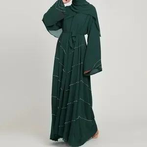 Limanying Einfarbiges Perlenbesetztes Kleid Islamische Mode Offene Abaya für Feiern aus Polyester Inspiriert von Dubai - Product Image 5