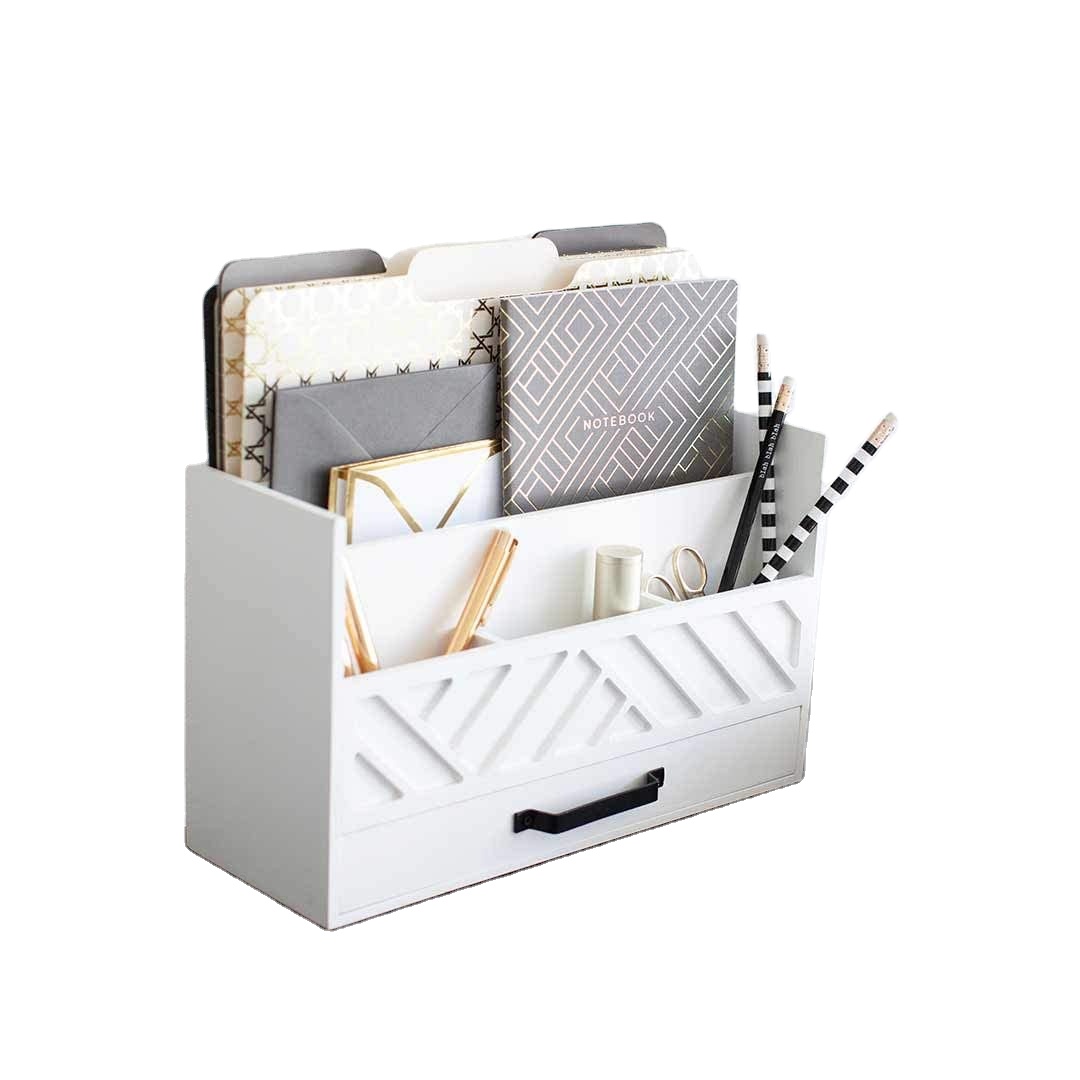 Белые деревянные настольные органайзеры и хранение с ящиком-органайзер для банкнот и сортировщик для столешницы и аксессуаров для кухонного стола