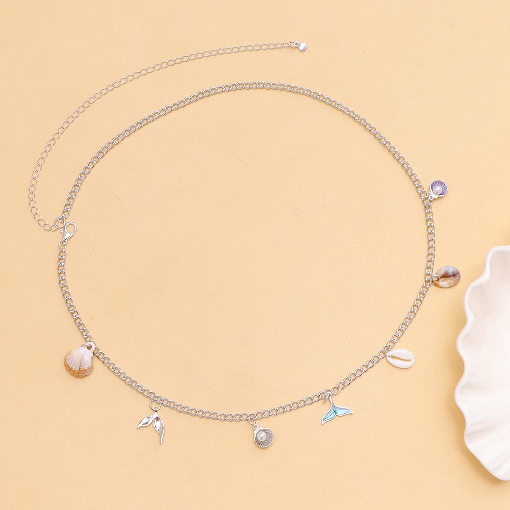 Blue fishtail shell single-layer waist chain