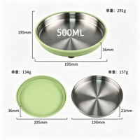 Assiette ronde en acier inoxydable 304 pour enfants, base à forte aspiration, silicone de qualité alimentaire sans BPA, antidérapante, facile à nettoyer