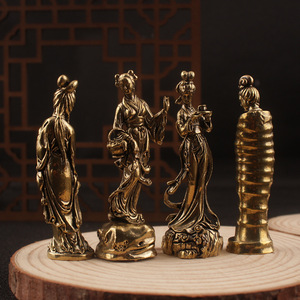 Brass Four Talented Women Figurines 4Pcs Handmade Tabletop <b>Decor</b> Home Office Ornament - Product Image 4