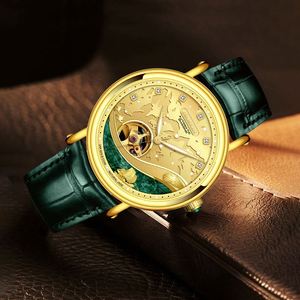 Montre mécanique personnalisée pour homme, mouvement tourbillon, style or gaufré, caractéristiques résistantes à l'eau, affichage du cadran à aiguilles, couronne - Product Image 2