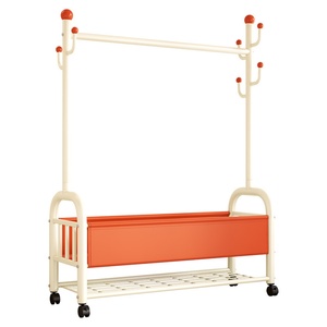 Porte-vêtements en métal mobile personnalisable, porte-vêtements multifonctionnel, porte-vêtements pour sécher les vêtements avec panier de rangement en cuir - Product Image 1