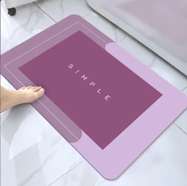 Chinese factory directly sale Cute printed pvc anti slip water absorbing rollable soft diatomite bath mat fast drying bath mat