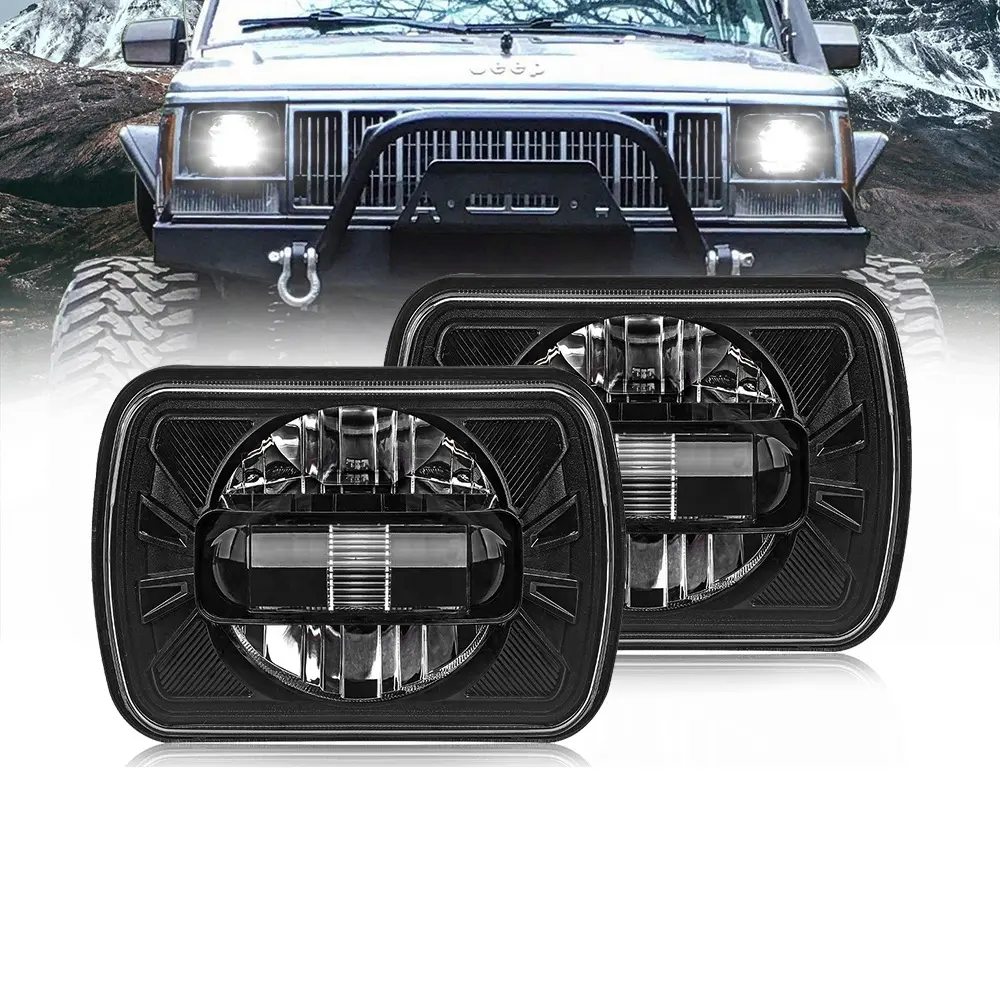 Phare rectangulaire tout-terrain pour véhicule, accessoires de camion modifié 7 ''carré Led stroboscopique 5x7 projecteur phares