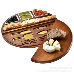 Ensemble de planches à fromage en bois d'acacia 35,56 x 5,08 x 33,02 cm, double face, ronde, portable, pour servir fromages et en-cas - Product Image 5