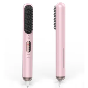 Wireless Ionic Personalized Portable Rechargeable Hair Straightening Brush Cordless Battery Electric Hair Straightener Comb