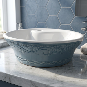 Lavabo Redondo de Cerámica para Baño con Soporte para Grifo de Doble Orificio, Diseño Moderno para Uso en Hospitales y Villas, Lavabo de Sobremesa - Product Image 1