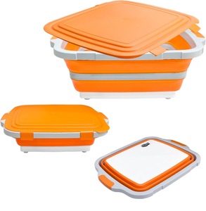 Folding Plastic <b>Storage</b> Container Orange <b>Collapsible</b> Food <b>Box</b> With Lid For Camping And Outdoor Use - Product Image 1