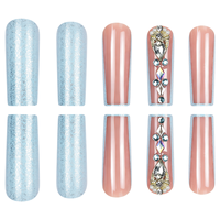 Uñas Postizas de Lujo al por Mayor, Uñas Artificiales con Cristales 3D y Brillantina, Reutilizables, Hechas a Mano