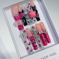 Nouvelle Collection : Faux Ongles Acryliques Extra Longs à Couverture Complète, Faits Main, à Coller (Press-On) avec Colle – Taille XXXL
