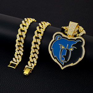 Colliers chaîne en bambou hip-hop en alliage incrusté de diamants, pendentifs de baseball avec logo d'équipe euro-américaine, vente chaude transfrontalière - Product Image 5
