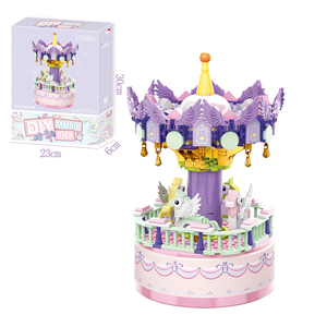 Juguetes educativos de tallo rosa púrpura giratorio romántico musical Carrusel figuritas caja de música en miniatura conjunto de bloques de construcción niño niña - Product Image 1