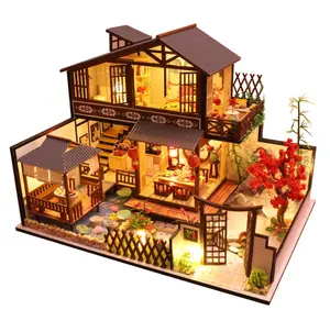 Diy Doll House Furniture Diy Case Miniature Wooden Miniaturas Doll house Toys for Children Birthday Gifts Chinese Style