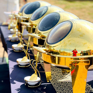 Perancis pemasok dapur emas prasmanan piring Chafing pesta pernikahan makanan hangat Restoran Hotel Chafer untuk katering - Product Image 1