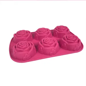 Bakvormen Dia 8Cm 6 Holte Vaatwasser-Veilig Siliconen Cakevorm-3d Rose Vorm Siliconen Mal Cake Voor Gebak Bakken