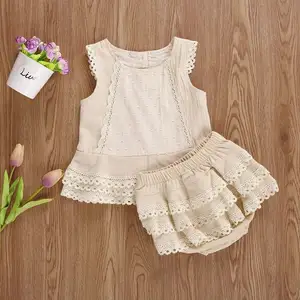 Girls' Clothing Sets Baby Summer Children Girls Lace Sleeveless Shorts Pants Hot Style Two Pieces Set